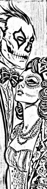 Free colorable bookmarks of a halloween couple